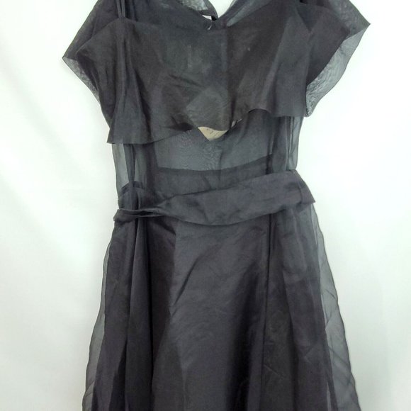 NWT Tiar Bellomo M Black Cinderella Dress Wedding Silk Chiffon Wednesday Addams - Picture 6 of 10